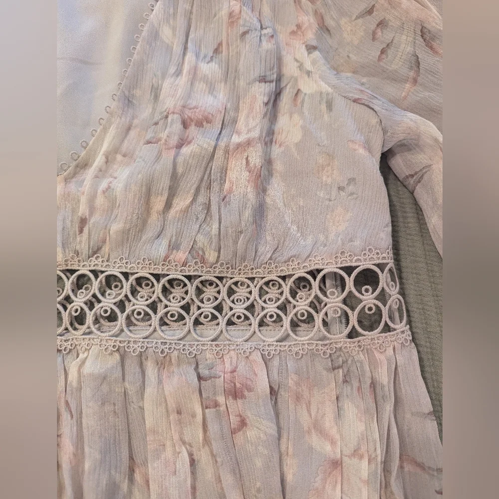 Zimmermann Iris Floral Eyelet Pink Grey Dusty Pastel Silk Lace Trim Blouse Sz 3 - Picture 13 of 13